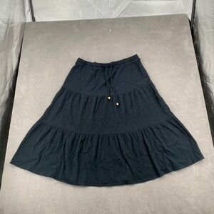 Appleseeds Navy Blue Cotton Tiered Midi Skirt Large Elastic Drawstring Boho 8346